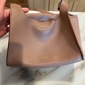 Cuyana Taupe Pebbled Leather Shoulder Bag